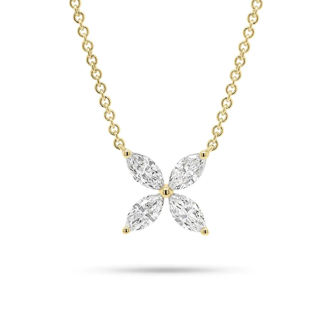 925 Sterling Silver Gold Plated Marquise Diamond CZ Flower Necklace For Women