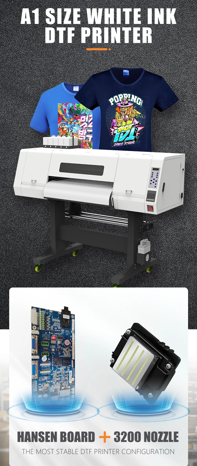DTF Printer 60cm A1 Heat Transfer DTF Industrial Printer Machine With Powder 4 Heads Vinyl White Ink