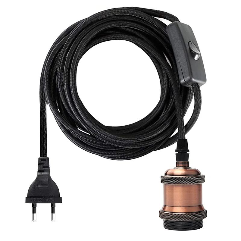 LED E27 E26 Edison screw lamp Holder Bulb socket Base Adapter with European switch & plug & cable