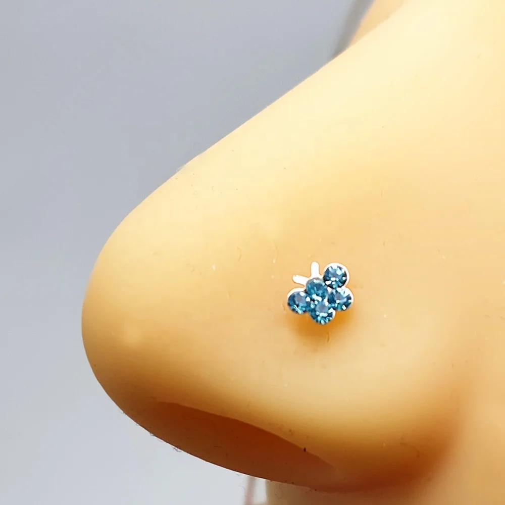 Wholesale 925 Sterling Silver Needle Nose Rings Stud Earrings CZ Butterfly I Shape Nose Studs Body Piercing Jewelry
