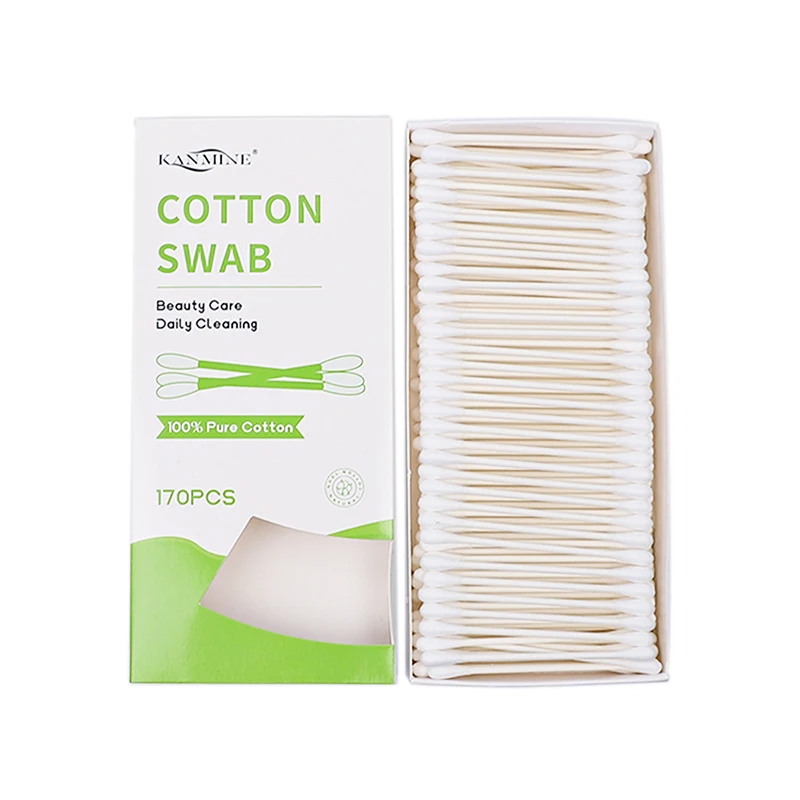 170Pcs Paper Stick Cotton Bud With Long Drawer Box Windowing With Paper Stem Stick In White Paper Card Flat Box