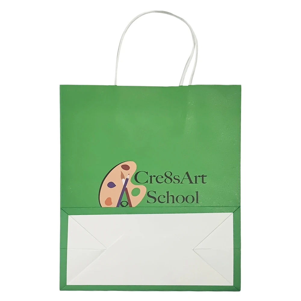 Green eco friendly Handle Shopping With Logo Printed Apparel Grocery Packaging Gift Twisted Handle bag paper wholesale