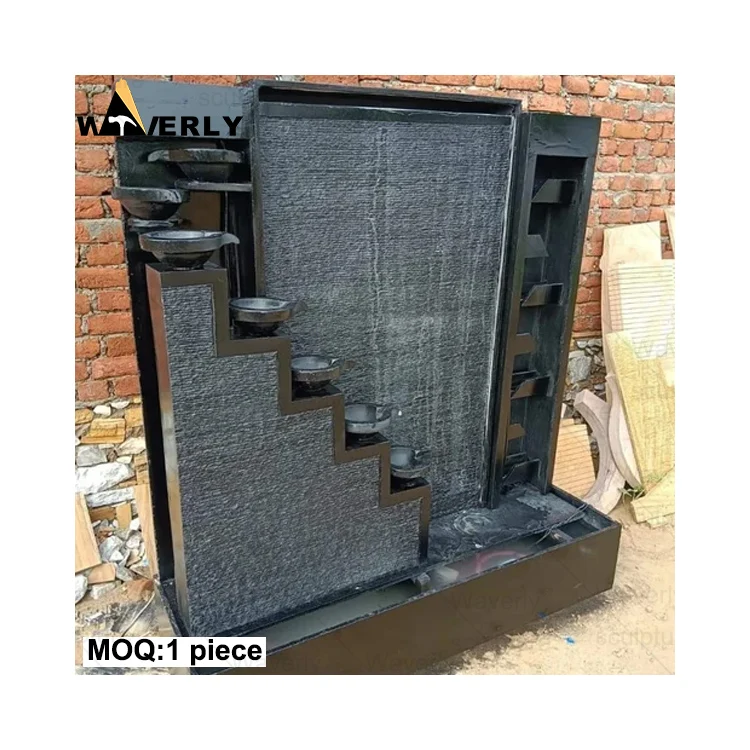 WAVERLY Custom Modern Outdoor Garden Decorative Wall Water Fountains Large Granite Natural Stone Outdoor Wall Fountain Waterfall