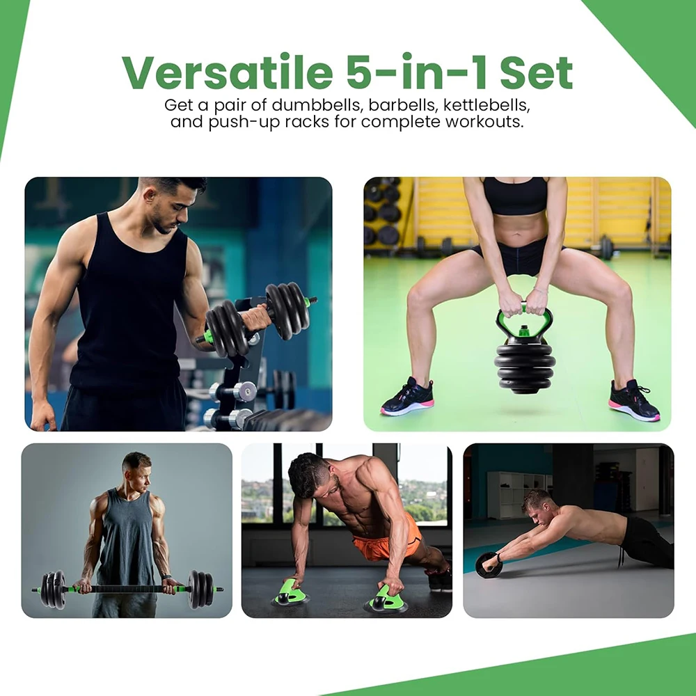 Tellus Fitness Custom Logo Adjustable Dumbbell Barbell and Kettlebell Set 10 kg to 40 kg Free Weights for Body Building