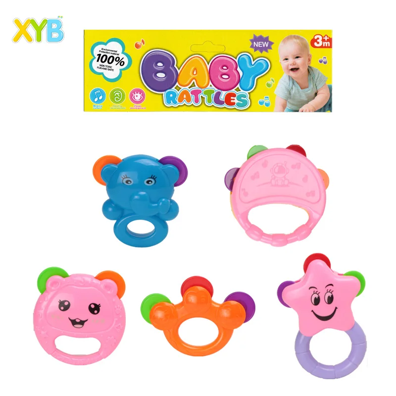 
5 PCS PVC BAG BIS/EN71 Cheap price customized 100% eco-friendly baby rattles, plastic baby rattle toys 