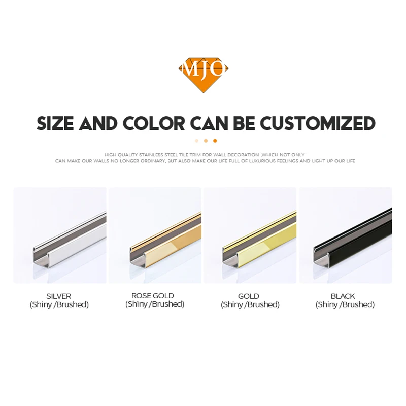 Foshan Factory MJO Glass Railing Profile Spigot Glass Railing For Bathroom Decoration 304/316 Metal Tile Trim