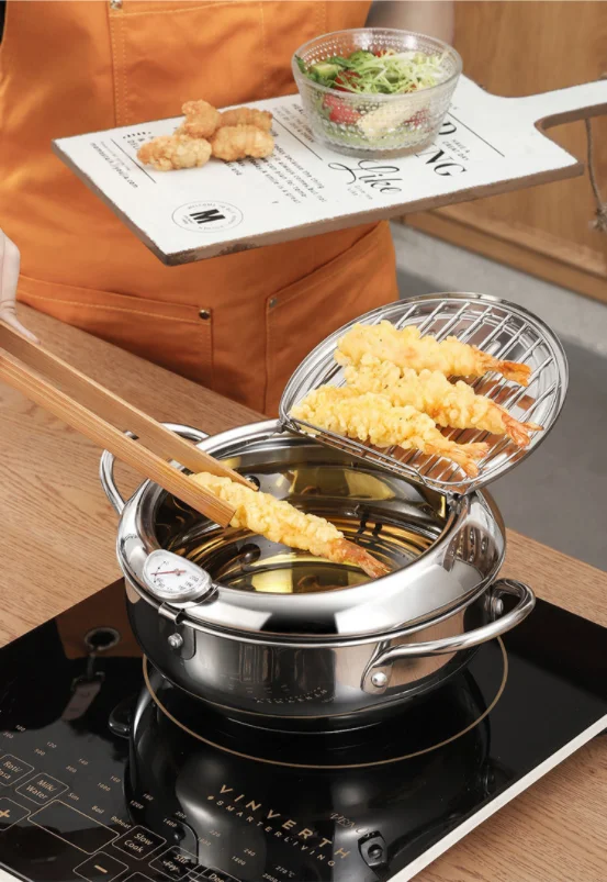 Kitchen Deep Frying Pot Cooking Tools Fryer Pan Temperature Control Stainless Steel Frying Pan Chicken Pot