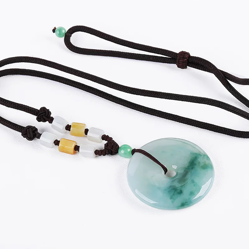 Jade Peace Buckle Pendant Natural Burmese Jadeite A Grade Floating Blue Flower Jade Safety Buckle Pendant For Men And Women