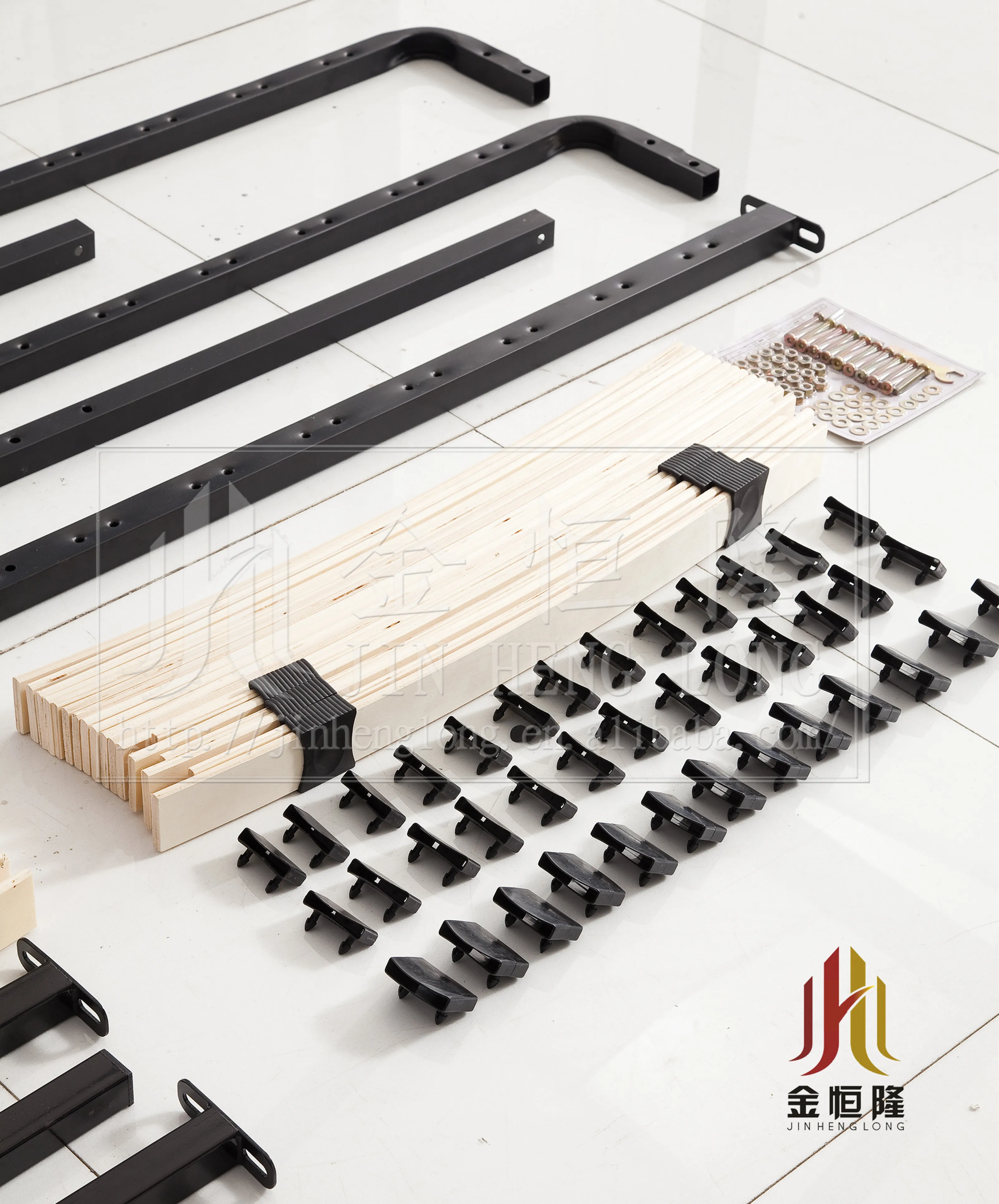 High Quality KD Slat Bed Frame Metal Wooden Bed Base