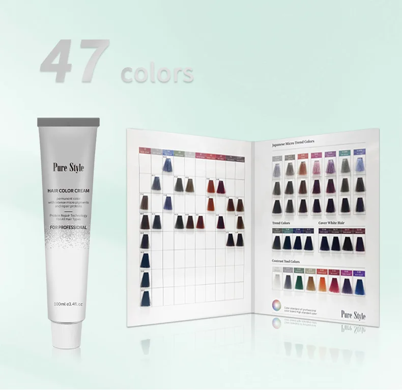 PureStyle OEM Wholesale Hot Sale 47 Codes Professional Permanent Low Ammoina Hair Dye Cream Salon Fashion Color