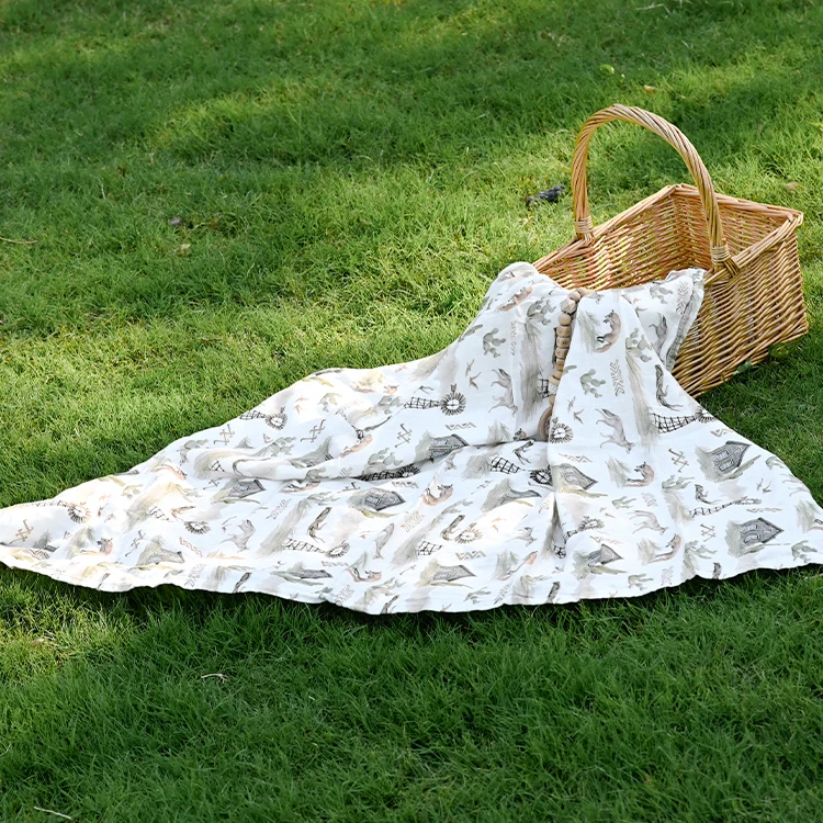 Custom Digital Prints Cotton Baby Warp Blankets Hot Sale 2 Layer 70% Bamboo 30% Cotton Baby 120*110 Muslin Swaddle Blanket
