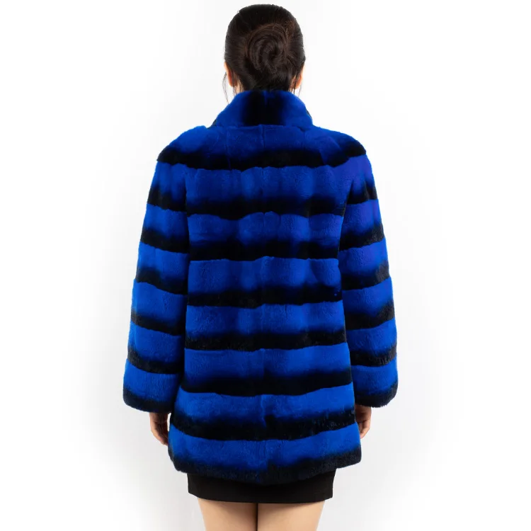 blue color chinchilla fur coat women winter genuine rex rabbit fur coat