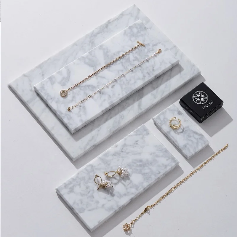Nordic Simple Natural White Stone Jewelry Earrings Glasses Necklace Ring Dish Craft Show Stand Marble Jewelry Display Tray Mat