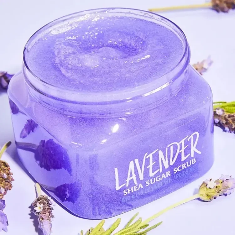 Private Label Lavender Shea Sugar Face Body Scrub Vegan Smoothie Body Scrubs Salt Oem Organic Whitening Ice Cream Sugar Scrub