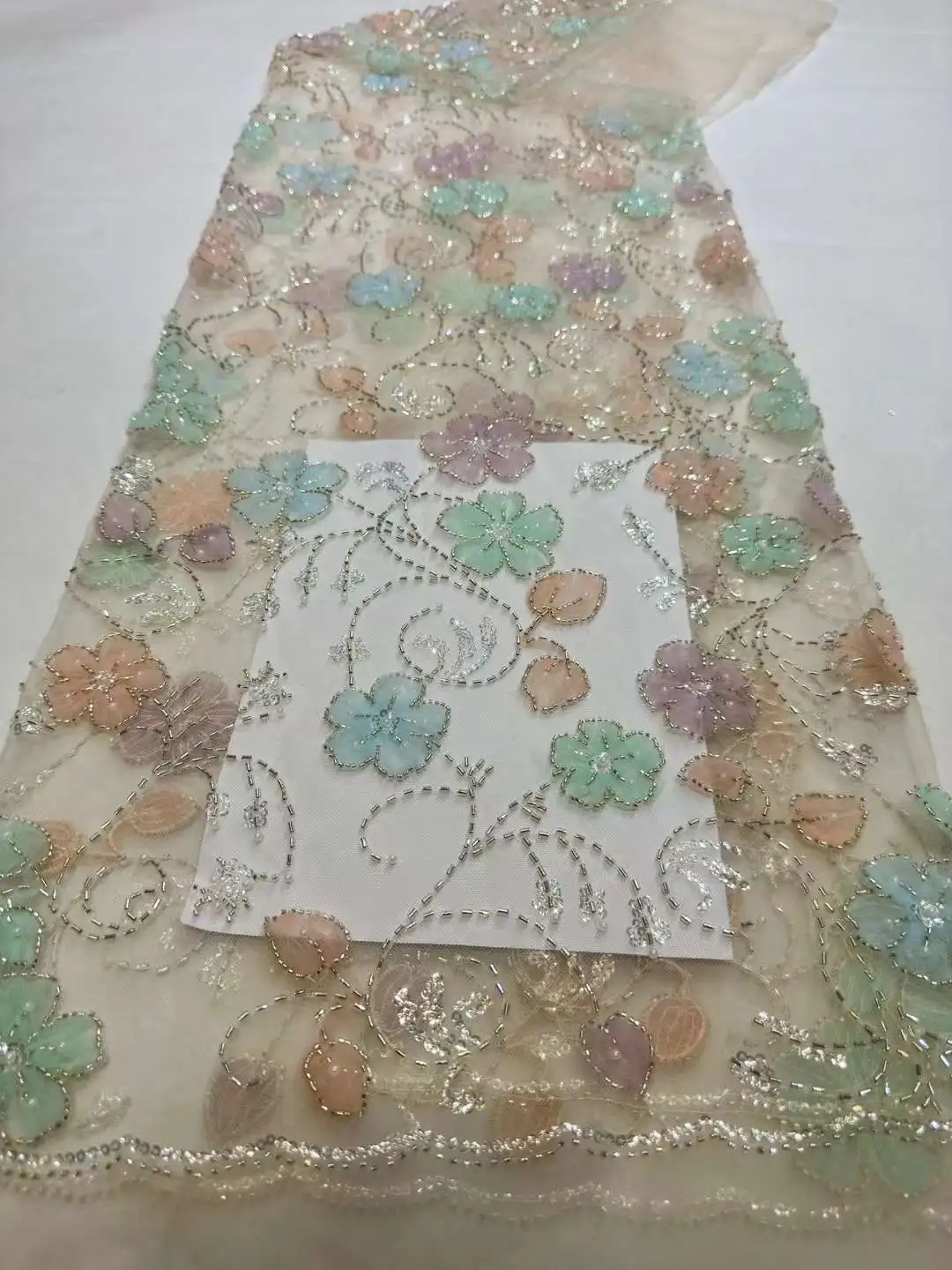 High quality lace fabric with beads and pearl
