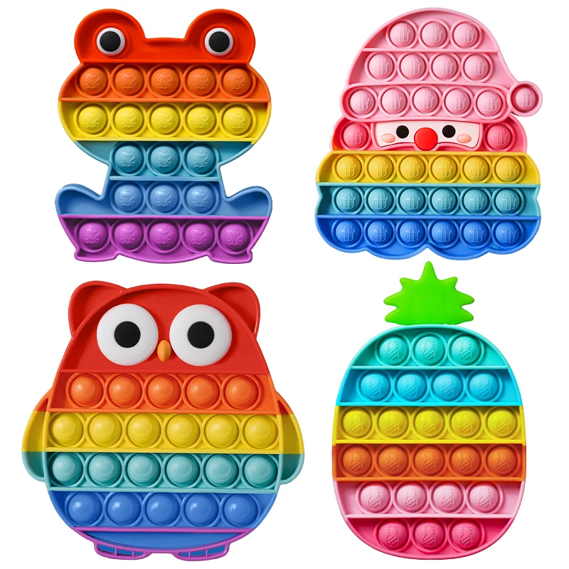 Rainbow Among Us Pop Push Bubble Fidget Toy Squeeze Popper Stress Reliever Pop Finger Silicone Sensory Decompression Toy
