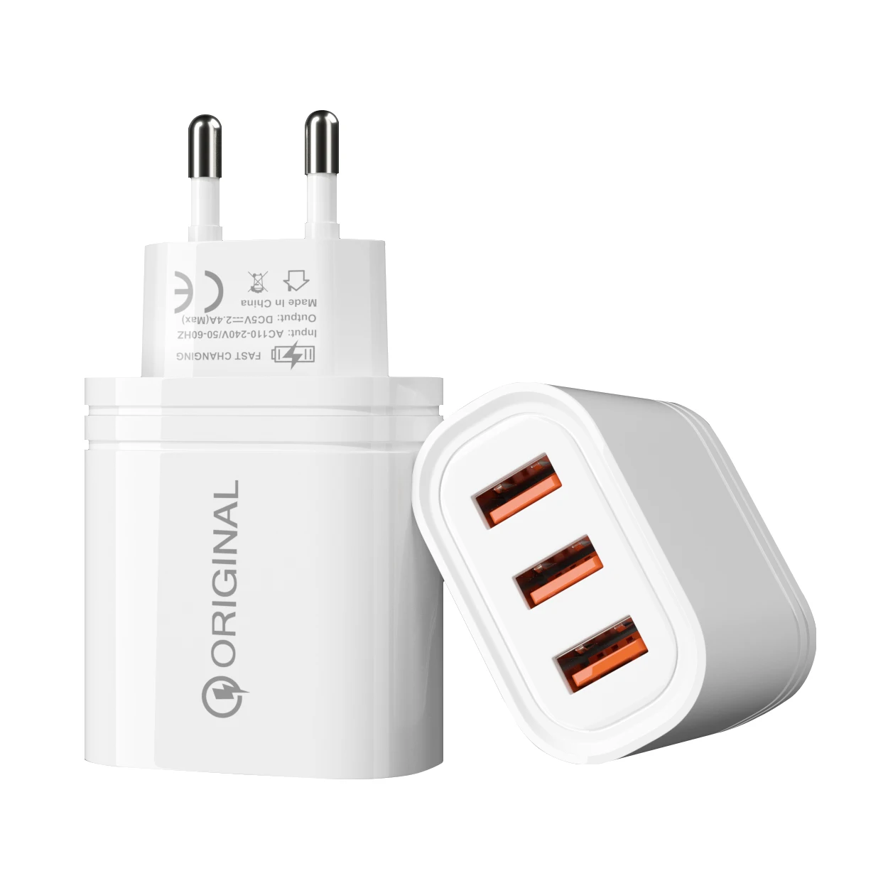 3USB Multiport Charger 5V2.5A Mobile Phone Charging Head Type-C European and American Standard Power Adapter