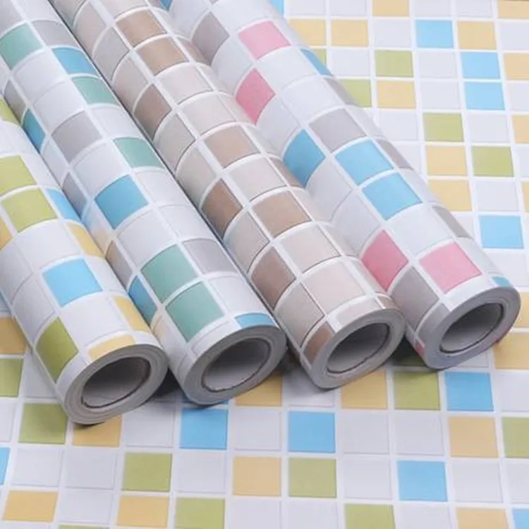 Waterproof PVC Wallpaper Designs Thickened Self-adhesive Mosaic Plaid Wall Paste, Kitchen Oil Paste Self-adhesive Wallpaper