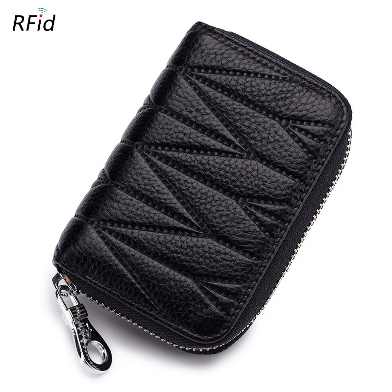 2022 Hot Sell RFID Blocking Zipper Woman Female Cash Genuine Leather  Card Holder For Man And Woman