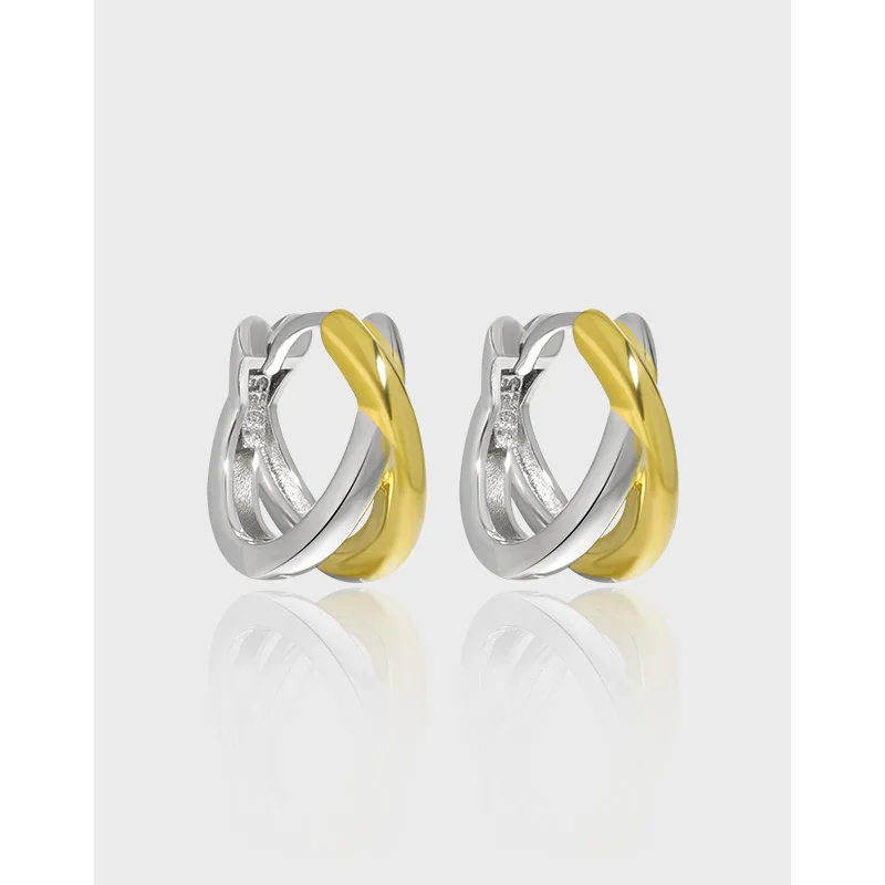 fine jewelry 925 silver earring women charms 18K gold and silver two color earrings sterling silver cross hoop huggie earrings