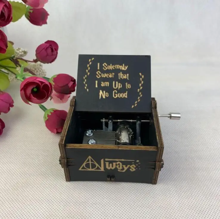 Hot Sale Black Color Hand Crank Mini Custom Diy Wooden Music Box