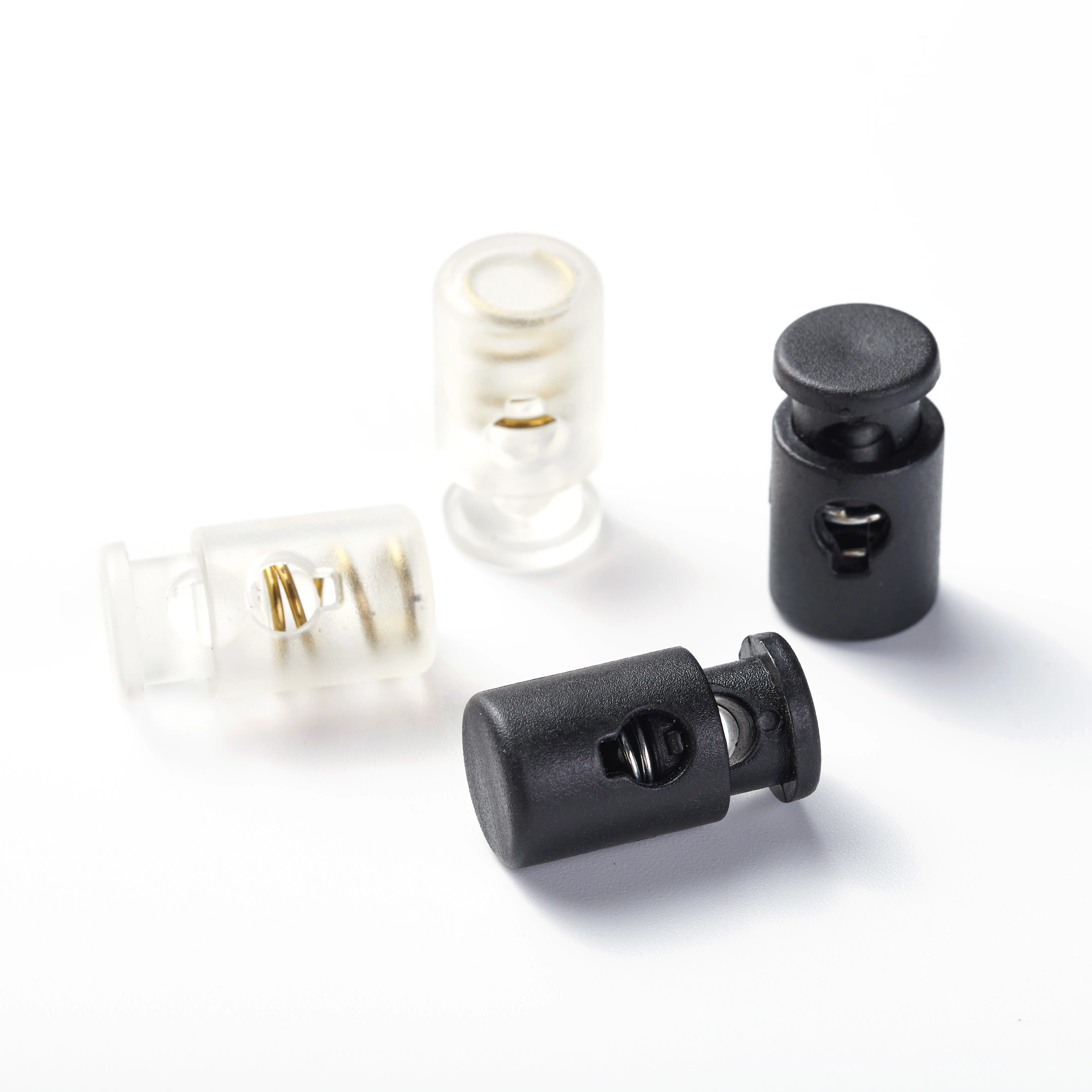 tubular shape plastic cord toggle in black color bungee cord stopper lock