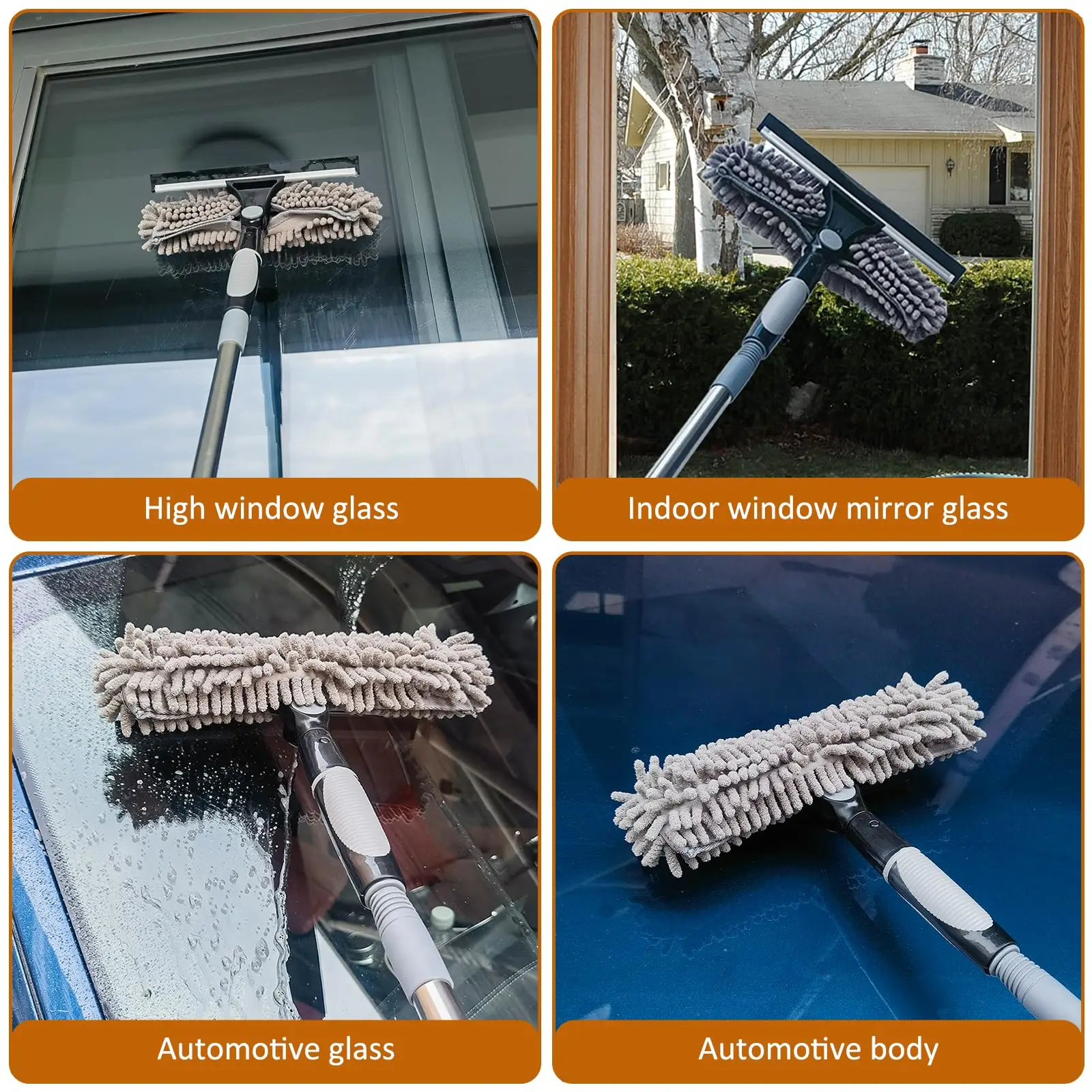 2 In 1 Rotatable Splice Extension Pole Scraper Window Cleaning Tool For Indoor Outdoor Window Car Glass Cleaning