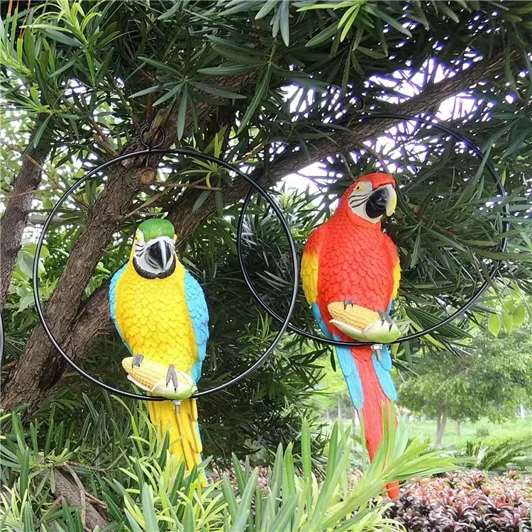 High quality parrot hanging iron flowerpot outdoor garden decoration Animal resin art supplies home decor Gouache class parrot