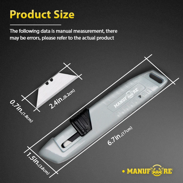 Auto Retractable Quick-Change Sliding blade box cutter zinc alloy utility knife heavy duty handle safety knife