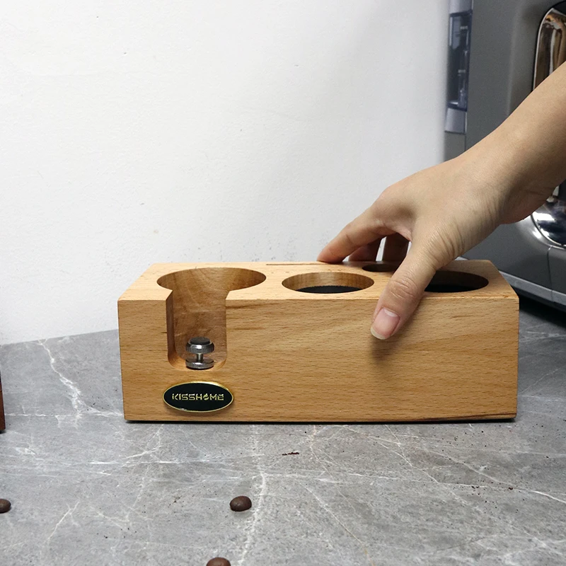 Custom Walnut Wood Espresso Accessories Three Piece Barista Tools Portafilter Distributor Coffee Tamper Filter With Stand Holder