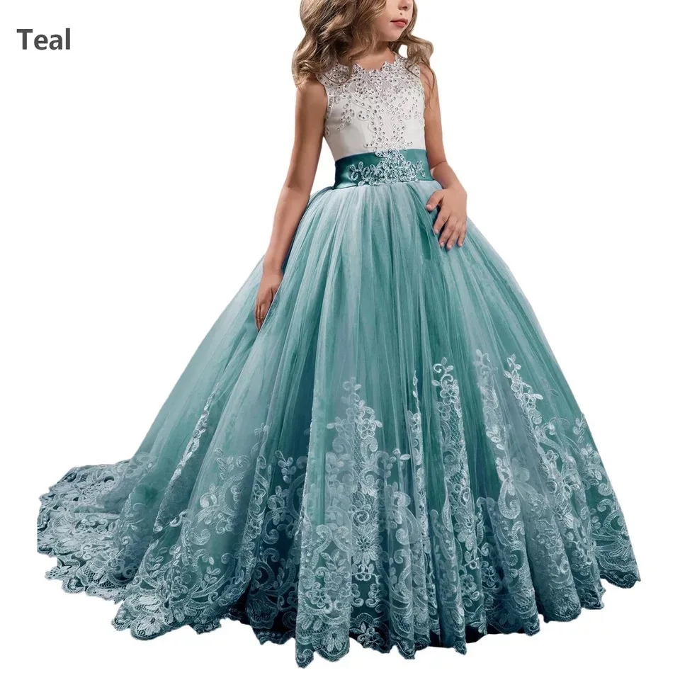 champagne kids ball gowns embroidery lace flower girls party dresses for wedding 2019 latest pageant dresses for kids