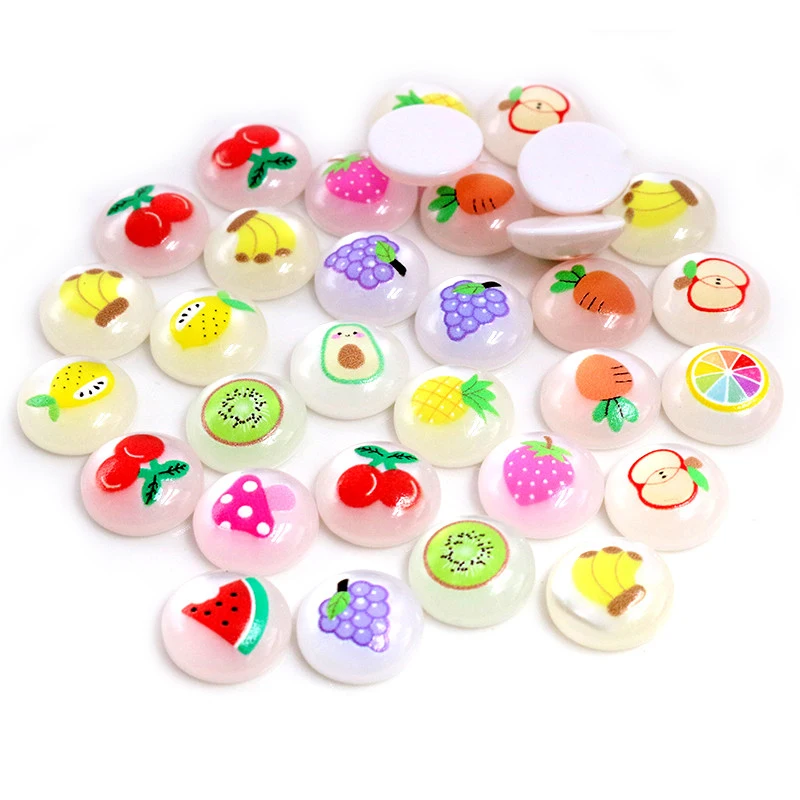 40pcs/lot 12mm Mix Colors Fruit Hawaiian Style Series Flat Back Resin Cabochon For Bracelet Earrings Findings Accessories