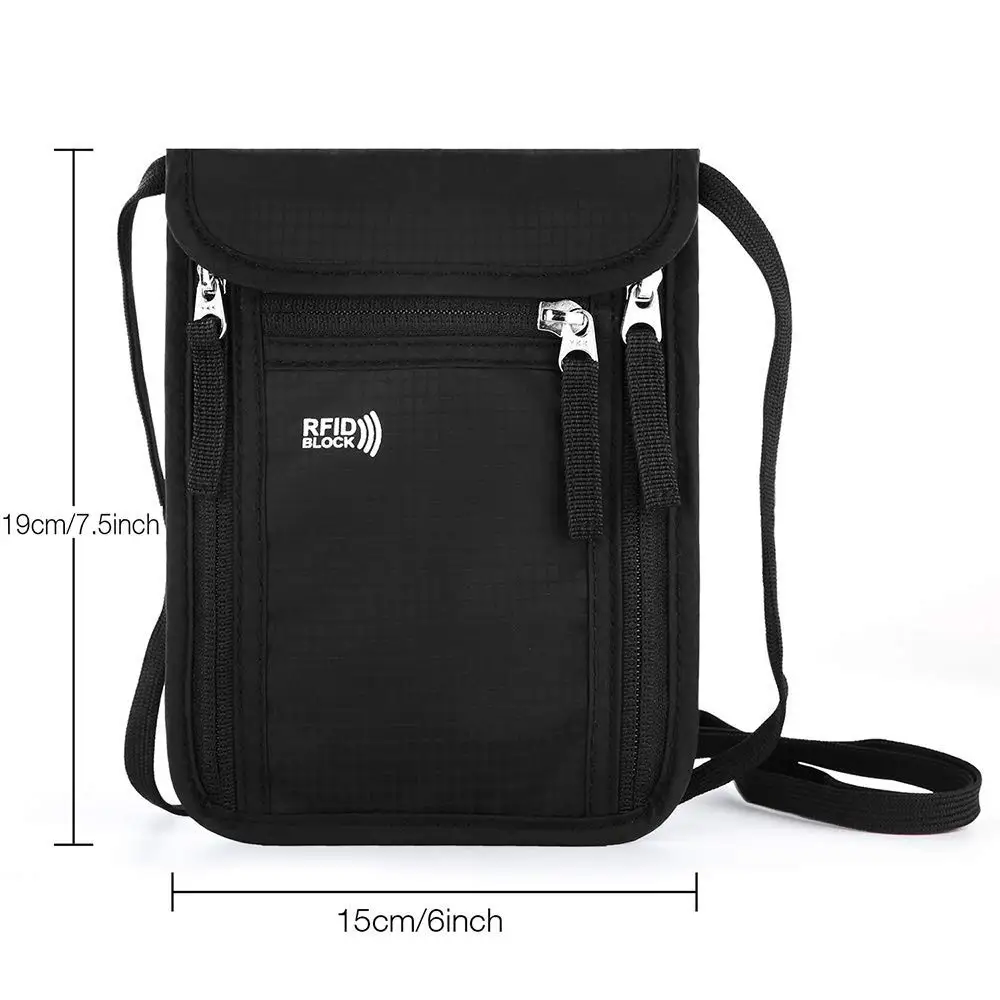 QQgift Neck Pouch Travel Purse with RFID Protection Waterproof Shoulder Bag Maximum Security for Smartphone and Travel Documents
