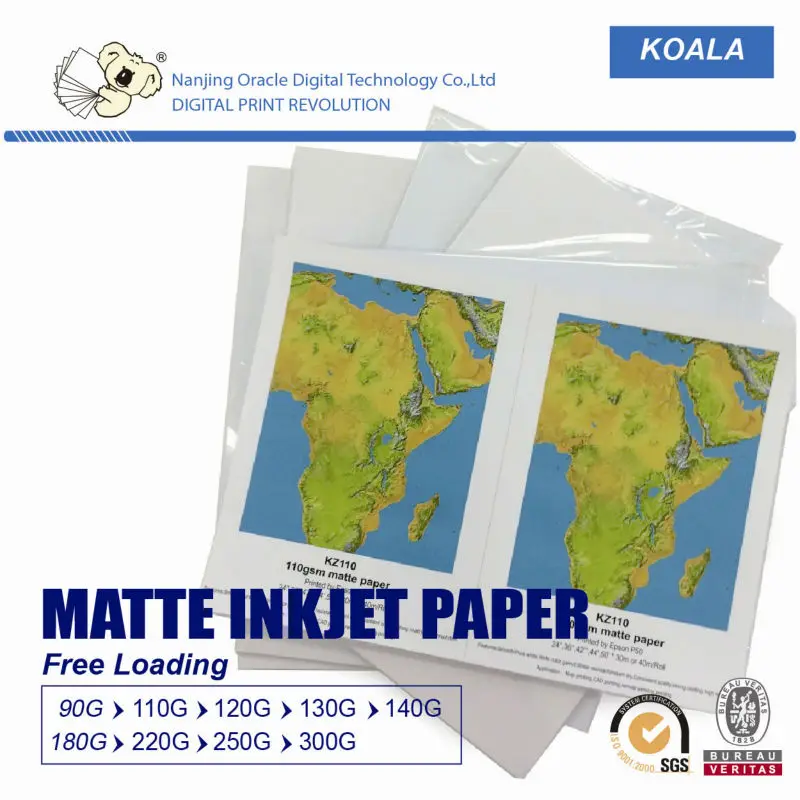 China Manufacturer A4 90-230G Inkjet Matte Photo Paper for office printing