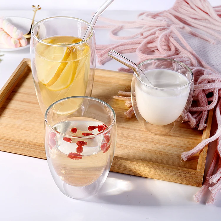 Customize  High Borosilicate Glass Double Wall Coffee Mug For Office