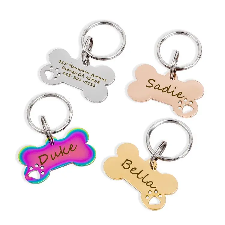 New Spot Pet Accessories Personalized Pet ID Tag Keychain Engraved Name Cat Dog Collar Bone Tag Pendant Keyring Dog Tag