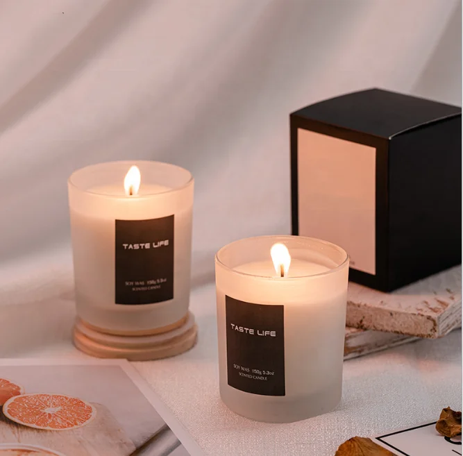 Wholesale 130ml Multiple Colors Home Decorative Cylindrical Frosted Glass Candle Jars with Woodenl