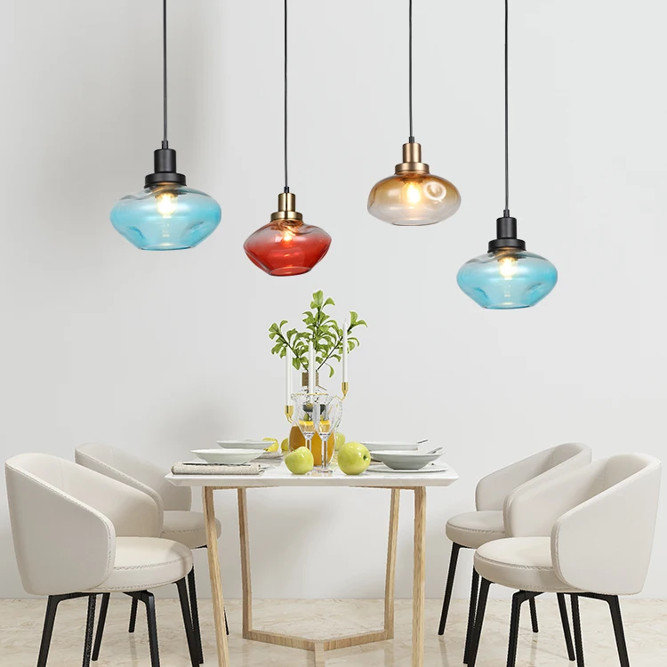 European Modern Indoor Iron Blue Glass Bottle Home Dining Room Kitchen High Ceiling Pendant Lamp Chandelier