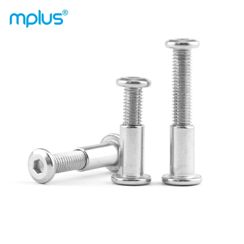 Nickel Plated Flat Head Hexagon Socket Lock Screws Splint Nut Furniture Connecting Stud Bolt With Nuts