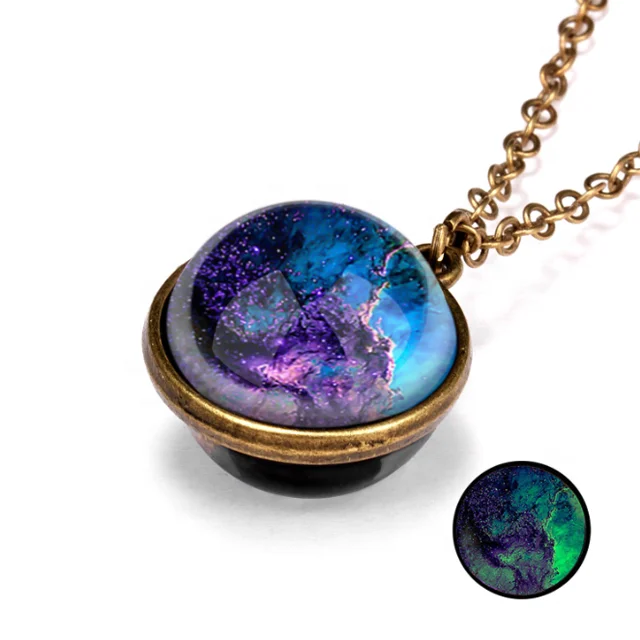 Luminous Glow In Dark Moon Pendant Space Star Galaxy Universe Necklaces