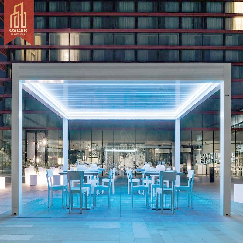 Villa Aluminum Gazebos Awning Wood Pergola Louvred Roof Patio Pergola Luxurious Waterproof Louvre Pavilion