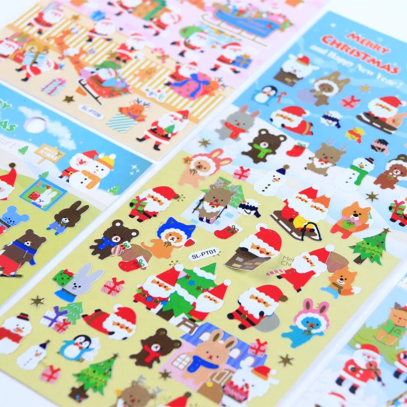 
SHANLE Cartoon Christmas Eve Cute Santa Claus Milu deer image PVC Stickers A gift for a child 