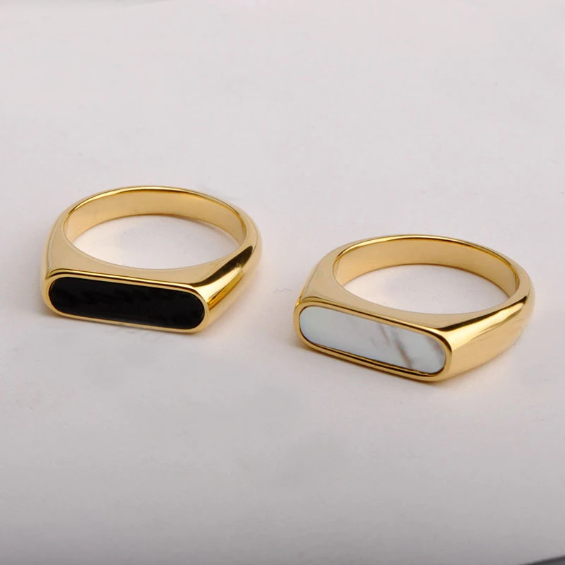 316L stainless steel premium quality mother of pearl/onyx ring