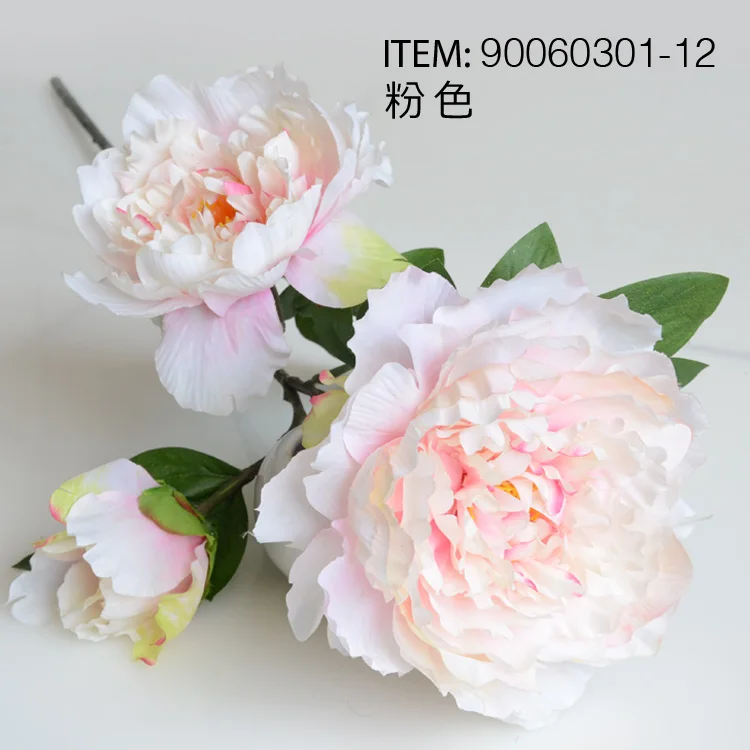 Fuyuan 3heads Peony silk flowers Artificial golden peony Bouquet For Wedding Room Decoration