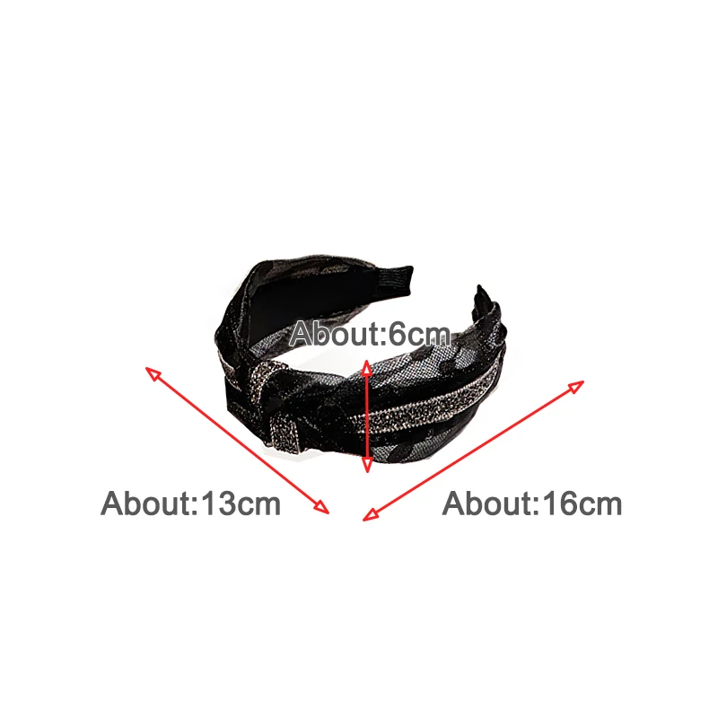 Rhinestone Glitter Diademas Polka Dot Lace Fabric Wide Brim Hair Band Middle Knotted Flannel Lining Padded Cloth Hair Bands