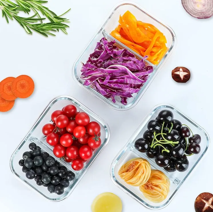 IKOO 2 & 3 Compartment good price borosilicate glass food lunch box glass bento box