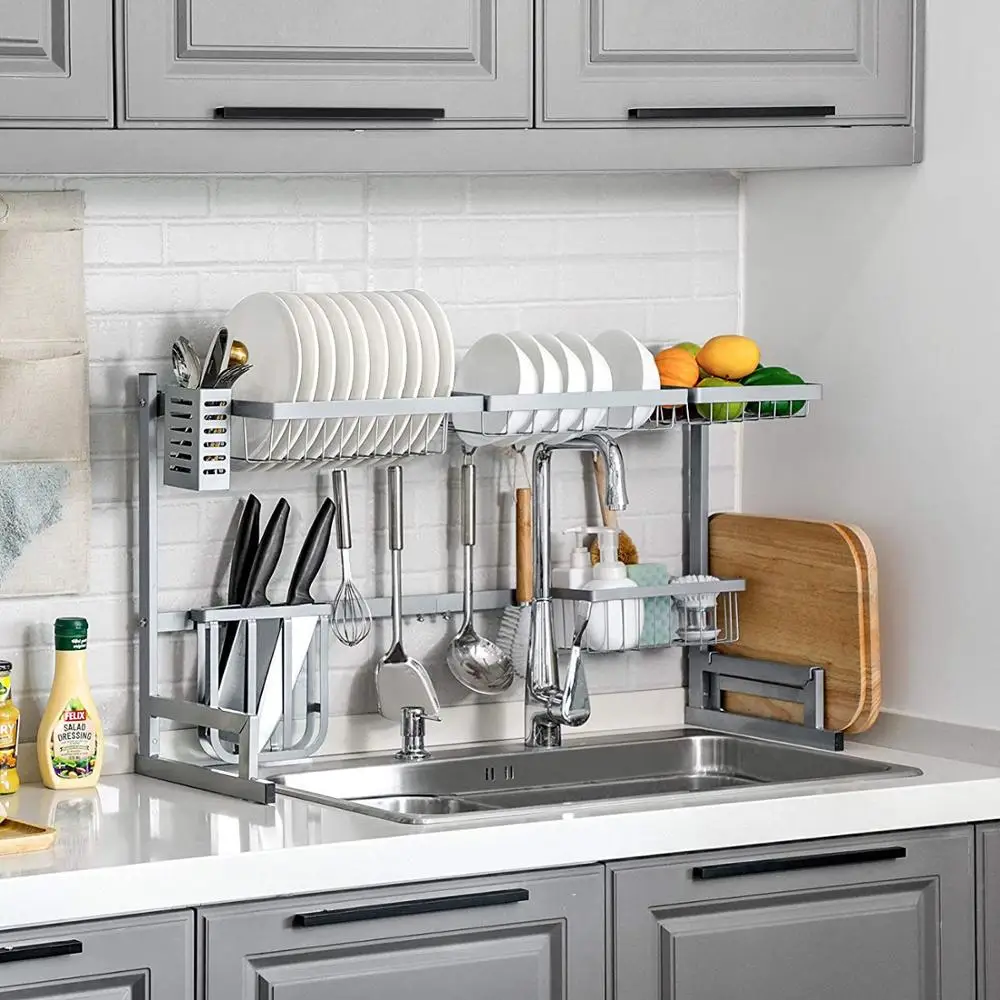 Трендовые товары для дома стойка из нержавеющей стали ванной комнаты органайзер кухонной утвари металлическая полка хранения над раковиной