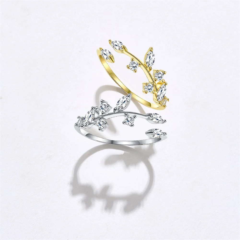 Cubic Zirconia Rings Women Silver 925 Material Tree Leaf Shape Girls Small Ring