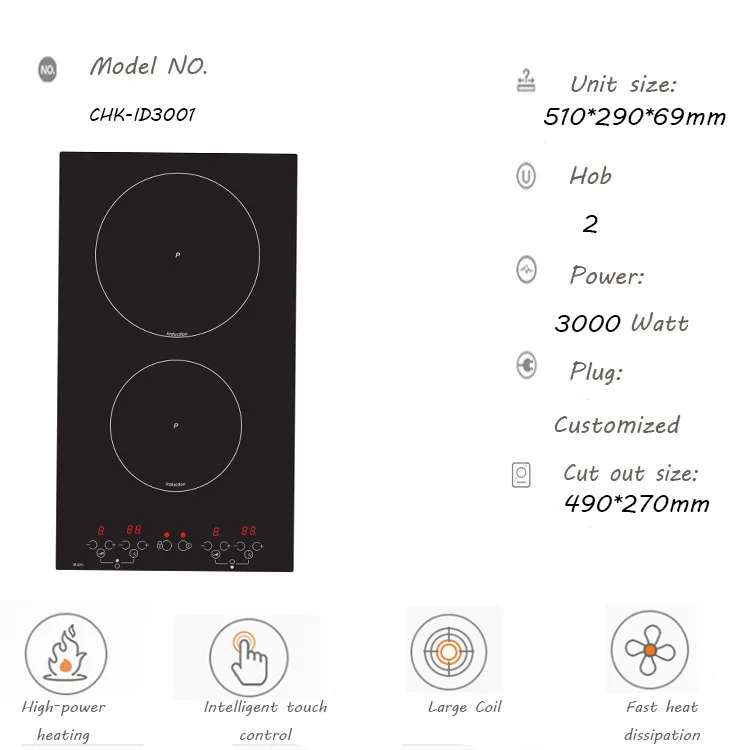 Wholesale Vertical Induction Hob Cooper Coil Two Burner Domino Induction Hob 3000W