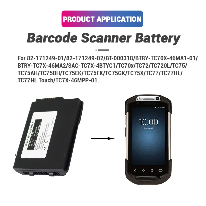 3.7V 4620mAh Replacement Battery Lithium Ion Rechargeable TC70 TC75 TC70x TC700 Battery Pack for Barcode Scanner